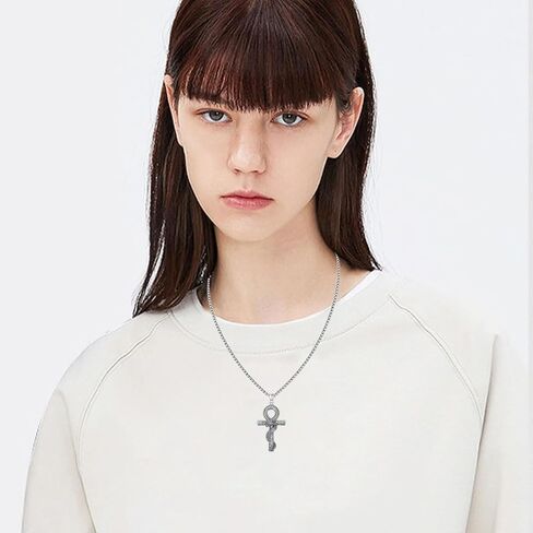 عنخ ثعبان قلادة للرجال النساء 925 الفضة الاسترليني ثعبان عنخ قلادة مع سلسلة الفولاذ المقاوم للصدأ ثعبان الصليب قلادة المصرية عنخ ثعبان قلادة قلادة in Kuwait