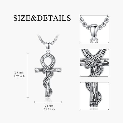 عنخ ثعبان قلادة للرجال النساء 925 الفضة الاسترليني ثعبان عنخ قلادة مع سلسلة الفولاذ المقاوم للصدأ ثعبان الصليب قلادة المصرية عنخ ثعبان قلادة قلادة in Kuwait