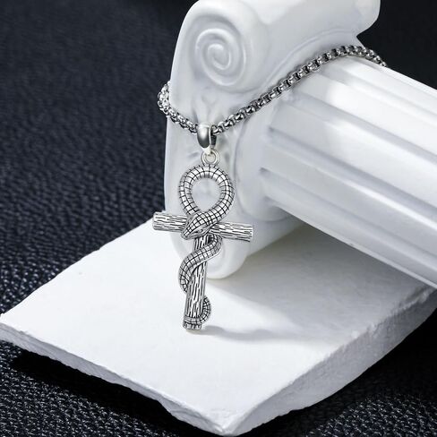 عنخ ثعبان قلادة للرجال النساء 925 الفضة الاسترليني ثعبان عنخ قلادة مع سلسلة الفولاذ المقاوم للصدأ ثعبان الصليب قلادة المصرية عنخ ثعبان قلادة قلادة in Kuwait