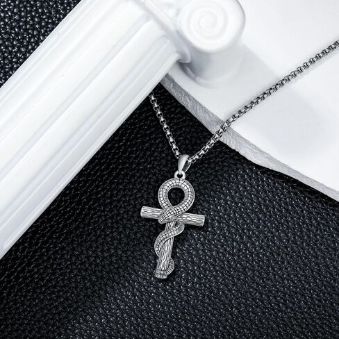 عنخ ثعبان قلادة للرجال النساء 925 الفضة الاسترليني ثعبان عنخ قلادة مع سلسلة الفولاذ المقاوم للصدأ ثعبان الصليب قلادة المصرية عنخ ثعبان قلادة قلادة in Kuwait