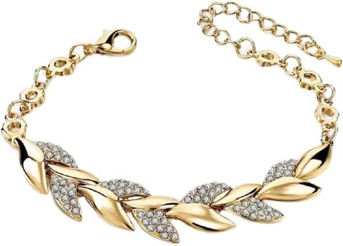 Women's 18k Gold Plated CZ Branch Leaf Link Chain Bracelets for Bridal Wedding in Saudi Arabia