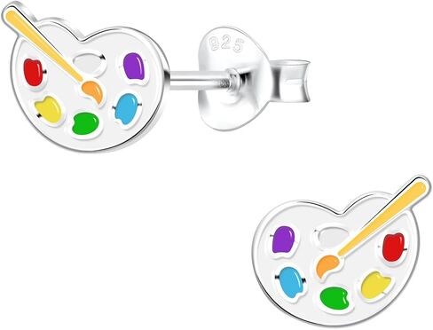 925 Sterling Silver Palette and Paintbrush Stud Earrings (Nickel Free/Hypoallergenic) 14523 in Saudi Arabia