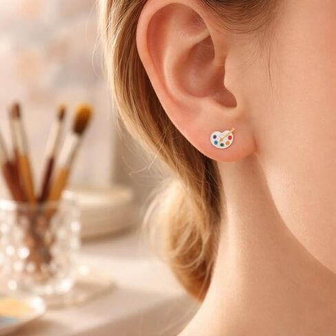 925 Sterling Silver Palette and Paintbrush Stud Earrings (Nickel Free/Hypoallergenic) 14523 in Saudi Arabia