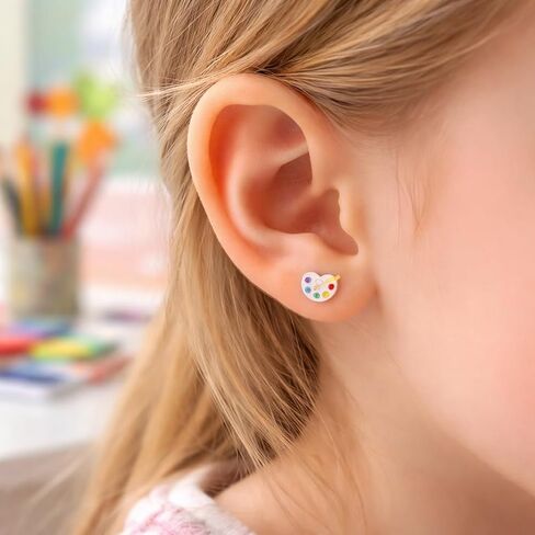 925 Sterling Silver Palette and Paintbrush Stud Earrings (Nickel Free/Hypoallergenic) 14523 in Saudi Arabia