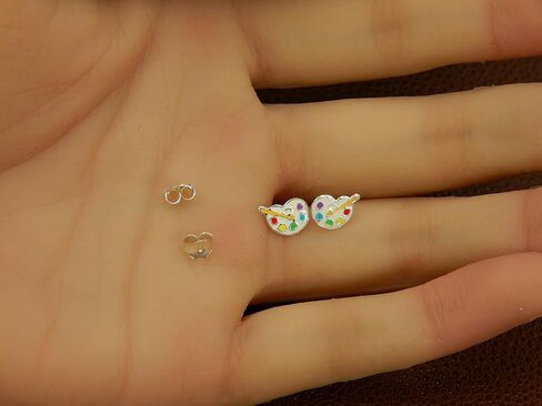 925 Sterling Silver Palette and Paintbrush Stud Earrings (Nickel Free/Hypoallergenic) 14523 in Saudi Arabia