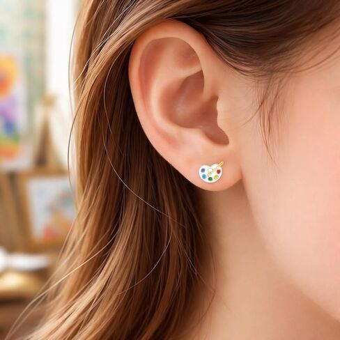 925 Sterling Silver Palette and Paintbrush Stud Earrings (Nickel Free/Hypoallergenic) 14523 in Saudi Arabia
