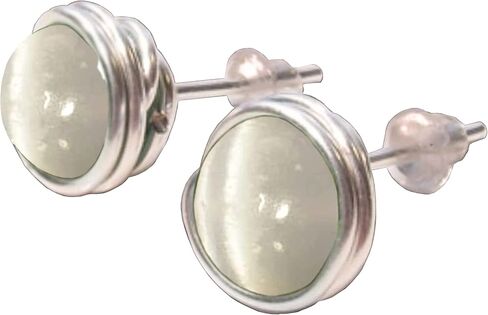 Selenite 6mm Post Earrings in Black Iron, Titanium, Steel, Sterling Silver,14K Rose Gold or 14k Gold Wire (Handmade), Birthstone Jewelry, Real Gemstone bead in Saudi Arabia