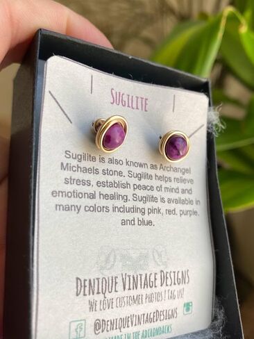أقراط Sugilite مقاس 6 مم من الحديد الأسود والتيتانيوم والفولاذ والفضة الإسترلينية والذهب الوردي عيار 14 قيراط أو سلك الذهب عيار 14 قيراط (صناعة يدوية)، مجوهرات جوهرة الميلاد، خرزة من الأحجار الكريمة الحقيقية in Saudi Arabia
