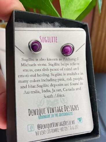 أقراط Sugilite مقاس 6 مم من الحديد الأسود والتيتانيوم والفولاذ والفضة الإسترلينية والذهب الوردي عيار 14 قيراط أو سلك الذهب عيار 14 قيراط (صناعة يدوية)، مجوهرات جوهرة الميلاد، خرزة من الأحجار الكريمة الحقيقية in Saudi Arabia