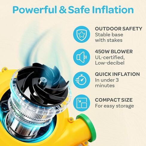 منزل نطاط - 16.8 × 8.9 قدم، منزل نطاط كبير جدًا وقابل للنفخ للأطفال والكبار - مع منفاخ هواء وشبكة كرة طائرة وحلقة كرة سلة ومنزلقة - معتمد من ASTM in Kuwait