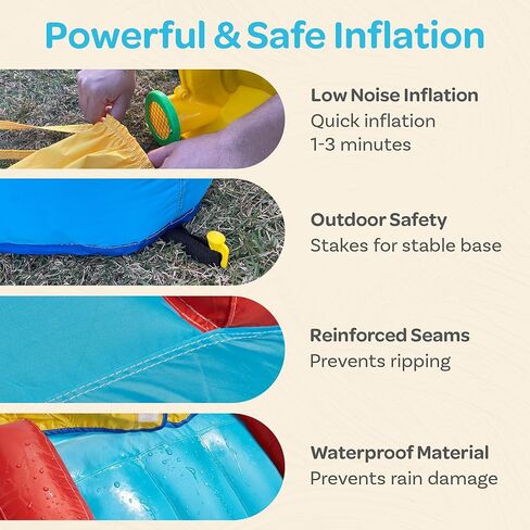 منزل نطاط - 16.8 × 8.9 قدم، منزل نطاط كبير جدًا وقابل للنفخ للأطفال والكبار - مع منفاخ هواء وشبكة كرة طائرة وحلقة كرة سلة ومنزلقة - معتمد من ASTM in Kuwait