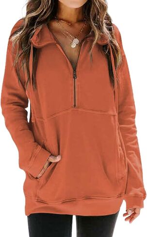Ladmous Women’s Casual Long Sleeve Half Zip Sweatshirt Lapel Drawstring Oversized Pullover Tops with Pockets（S-2XL in Saudi Arabia