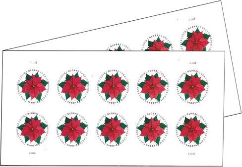 البونسيتة العالمية ورقتان من 10 طوابع بريدية دولية من الدرجة الأولى إلى الأبد في الولايات المتحدة وزهرة الاحتفال بالعطلات والبريد (20 طوابع) in Kuwait