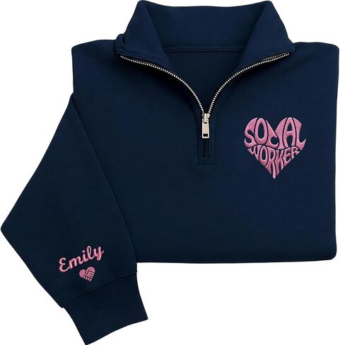 Chillever Personalized Social Worker Quarter Zip Sweatshirt, Embroidered Appreciation Gifts, Custom Licensed Caseworker Shirt, Social Work Week Month Gift for Women in Saudi Arabia