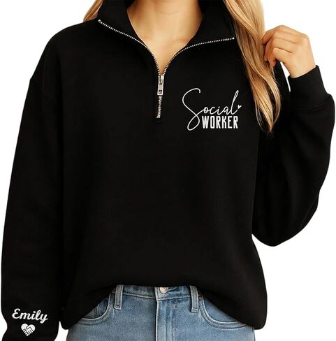 Chillever Personalized Social Worker Quarter Zip Sweatshirt, Embroidered Appreciation Gifts, Custom Licensed Caseworker Shirt, Social Work Week Month Gift for Women in Saudi Arabia