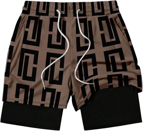 WDIRARA Men's Graphic Beach Shorts 2 in 1 Swim Trunks Workout Athletic Gym Shorts in Saudi Arabia