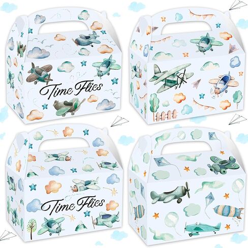 12 PCS Airplane Party Treat Boxes Birthday Decorations Plane Themed Party Favor Gift Box Bags Goodie Candy for Time Flies 1st Birthday Baby Shower Decorations in Saudi Arabia