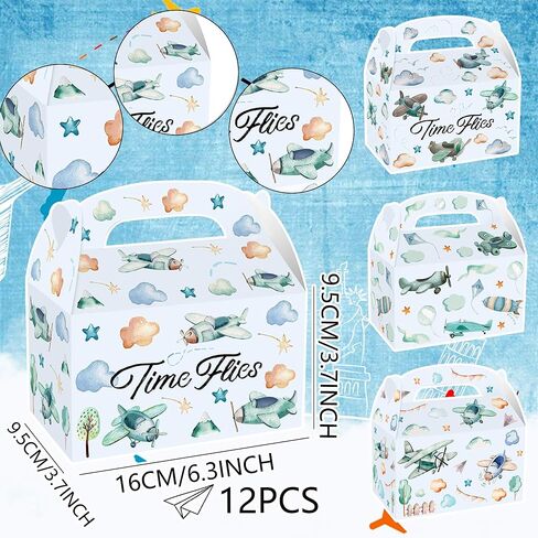 12 PCS Airplane Party Treat Boxes Birthday Decorations Plane Themed Party Favor Gift Box Bags Goodie Candy for Time Flies 1st Birthday Baby Shower Decorations in Saudi Arabia