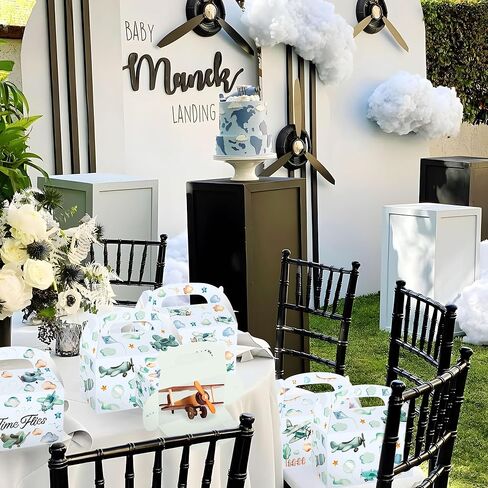 12 PCS Airplane Party Treat Boxes Birthday Decorations Plane Themed Party Favor Gift Box Bags Goodie Candy for Time Flies 1st Birthday Baby Shower Decorations in Saudi Arabia