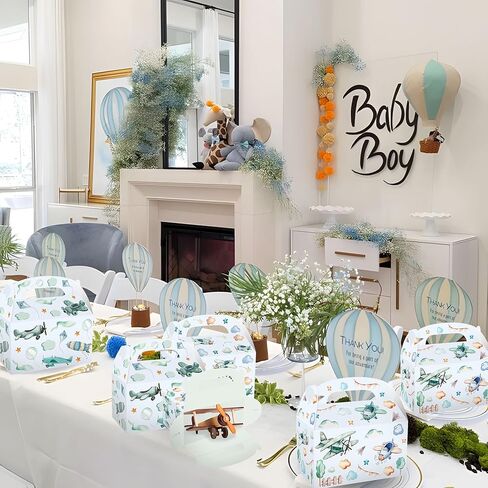 12 PCS Airplane Party Treat Boxes Birthday Decorations Plane Themed Party Favor Gift Box Bags Goodie Candy for Time Flies 1st Birthday Baby Shower Decorations in Saudi Arabia