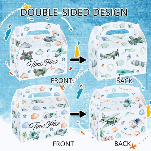 12 PCS Airplane Party Treat Boxes Birthday Decorations Plane Themed Party Favor Gift Box Bags Goodie Candy for Time Flies 1st Birthday Baby Shower Decorations in Saudi Arabia