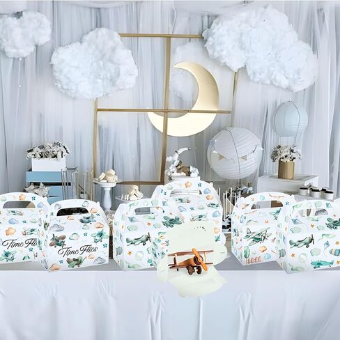 12 PCS Airplane Party Treat Boxes Birthday Decorations Plane Themed Party Favor Gift Box Bags Goodie Candy for Time Flies 1st Birthday Baby Shower Decorations in Saudi Arabia