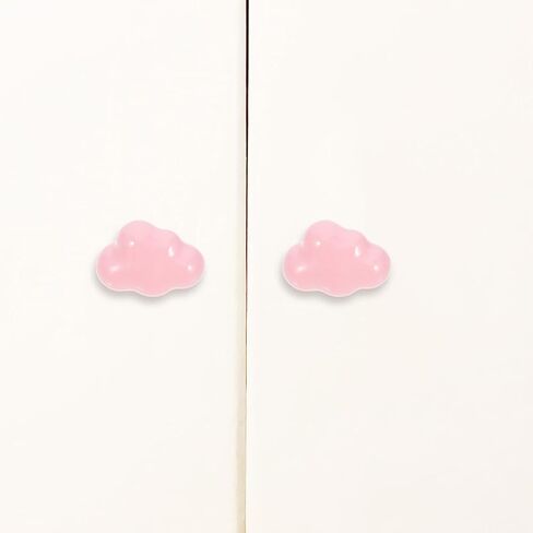 HOMSFOU 2pcs Cloud Shape Ceramic Drawer Pull Handles for Wardrobe and Dresser, Light Pink Cartoon Cabinet Knobs for Bedroom Furniture Decor in Saudi Arabia