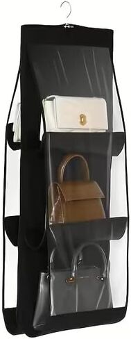 Handbag Storage Box 6 Slot Space Saving Dustproof Oxford Fabric Hanging Purse Organizer for Closet Wardrobe Travel, Black in Saudi Arabia