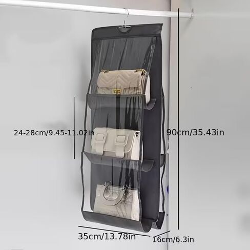 Handbag Storage Box 6 Slot Space Saving Dustproof Oxford Fabric Hanging Purse Organizer for Closet Wardrobe Travel, Black in Saudi Arabia