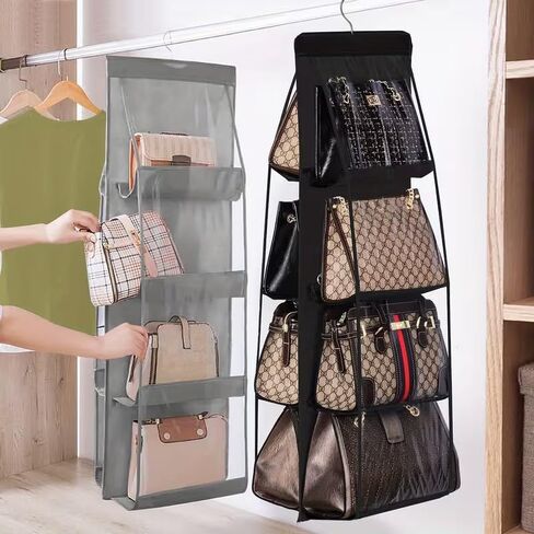 Handbag Storage Box 6 Slot Space Saving Dustproof Oxford Fabric Hanging Purse Organizer for Closet Wardrobe Travel, Black in Saudi Arabia