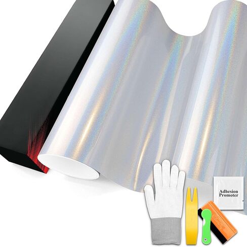 PET Laser Flip Gloss White Chameleon Metallic Color Shift Color Change Vinyl Wrap Auto Car Sticker Decal Film Sheet Bubble Free Air Release Technology with Tool Set 1FTx5FT in Saudi Arabia