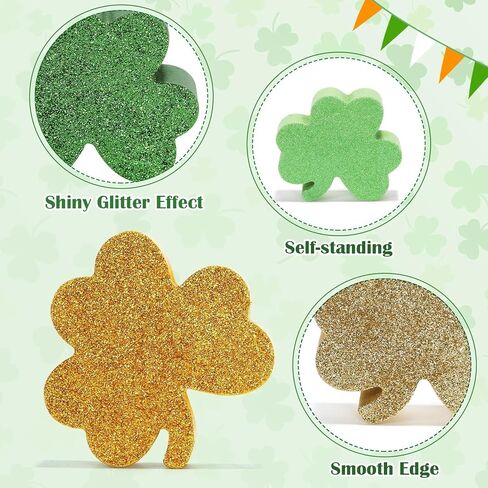 زينة عيد القديس باتريك، 6 قطع خشبية لامعة لامعة، صينية متدرجة للعطلات الأيرلندية للقديس باتي، رف طاولة منزلي، مجموعة ديكور مكتب المكتب، علامات على سطح الطاولة باللون الأخضر والذهبي البرسيم in Kuwait