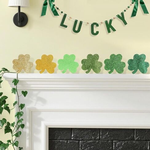 زينة عيد القديس باتريك، 6 قطع خشبية لامعة لامعة، صينية متدرجة للعطلات الأيرلندية للقديس باتي، رف طاولة منزلي، مجموعة ديكور مكتب المكتب، علامات على سطح الطاولة باللون الأخضر والذهبي البرسيم in Kuwait