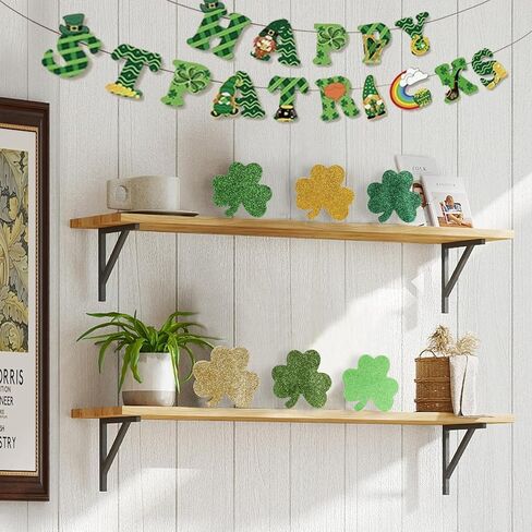 زينة عيد القديس باتريك، 6 قطع خشبية لامعة لامعة، صينية متدرجة للعطلات الأيرلندية للقديس باتي، رف طاولة منزلي، مجموعة ديكور مكتب المكتب، علامات على سطح الطاولة باللون الأخضر والذهبي البرسيم in Kuwait