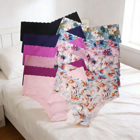 12 PCS Women's Seamless Underwear Set,Breathable Low Rise Panties Invisible Hipster Underwear Floral Scallop Mid Rise in Saudi Arabia