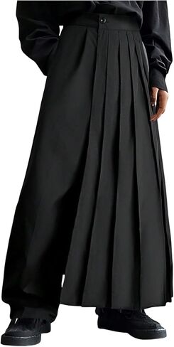 SHENHE Men's Japanese Hakama Pants Wide Leg Baggy Pleated Skirt Pants Harajuku Loose Trousers in Saudi Arabia