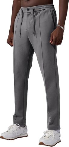 Fioboc Mens Casual Pants Elastic Waist Dress Pants Lightweight Drawstring Sweatpants with Pockets in Saudi Arabia