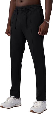 Fioboc Mens Casual Pants Elastic Waist Dress Pants Lightweight Drawstring Sweatpants with Pockets in Kuwait