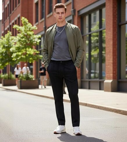 Fioboc Mens Casual Pants Elastic Waist Dress Pants Lightweight Drawstring Sweatpants with Pockets in Saudi Arabia