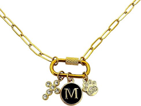 قلادة مميزة من الفولاذ المقاوم للصدأ بحلقة تسلق ذهبية مع قلادة على شكل قلب من اللؤلؤ على شكل دب صمغي من المينا للنساء قابلة للتغيير، اصنع مجوهراتك الخاصة - DII in Kuwait