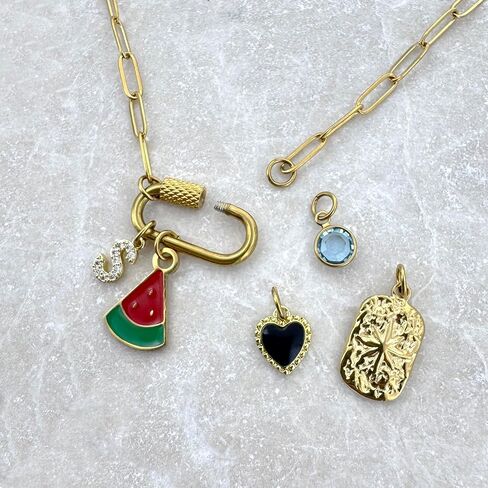 قلادة مميزة من الفولاذ المقاوم للصدأ بحلقة تسلق ذهبية مع قلادة على شكل قلب من اللؤلؤ على شكل دب صمغي من المينا للنساء قابلة للتغيير، اصنع مجوهراتك الخاصة - DII in Kuwait