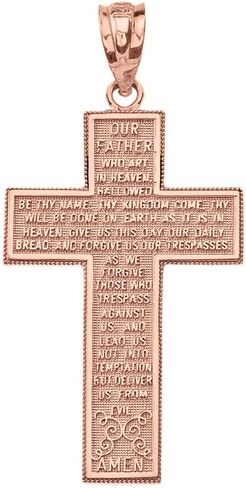 Solid 10k Rose Gold Our Father Lord's Prayer Cross Pendant in Saudi Arabia