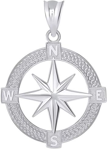 Nautical Jewelry 14k White Gold Round North Star Compass Adventures Charm Pendant in Saudi Arabia
