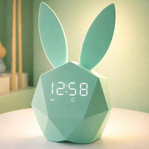 ماشي منبه وردي مع ضوء ليلي، موافق على الاستيقاظ على مدار الساعة للأطفال، قيلولة بعد الظهر، منبه رقمي لطيف على شكل أرنب للأطفال، أفكار هدايا للأطفال والبنات والأولاد والمراهقين ديكور غرفة عيد الميلاد (وردي) in Kuwait