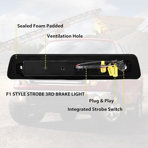 مصباح فرامل LED ثالث لسيارة Ford F150 09-14، مصباح إيقاف خلفي للعدسة المدخنة، مصباح إيقاف عالي الفلاش مع حشوات إسفنجية مانعة للتسرب لملحقات Ford F-150 2009-2014 (التوصيل والتشغيل) in Saudi Arabia