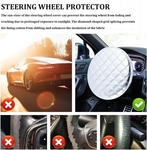 Car Steering Wheel Cover Sun Shade, Steering Wheel Accessories, Aluminum Film Car Wheel Cover Heat Insulation Cooling, Universal Thickened Steering Wheel Sun Block Fit for 15.75" Diameter in Saudi Arabia