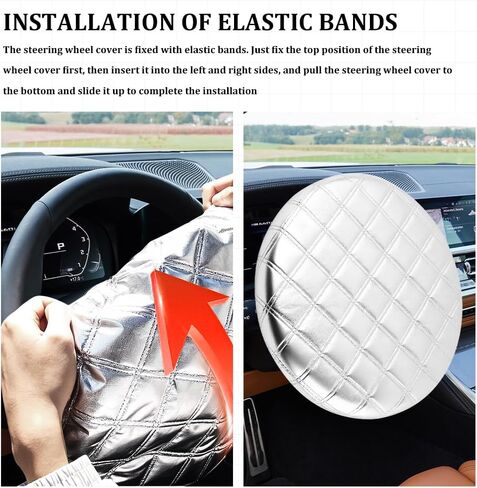 Car Steering Wheel Cover Sun Shade, Steering Wheel Accessories, Aluminum Film Car Wheel Cover Heat Insulation Cooling, Universal Thickened Steering Wheel Sun Block Fit for 15.75" Diameter in Saudi Arabia