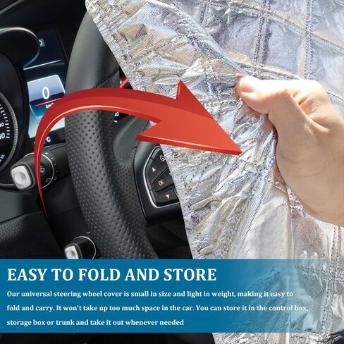 Car Steering Wheel Cover Sun Shade, Steering Wheel Accessories, Aluminum Film Car Wheel Cover Heat Insulation Cooling, Universal Thickened Steering Wheel Sun Block Fit for 15.75" Diameter in Saudi Arabia