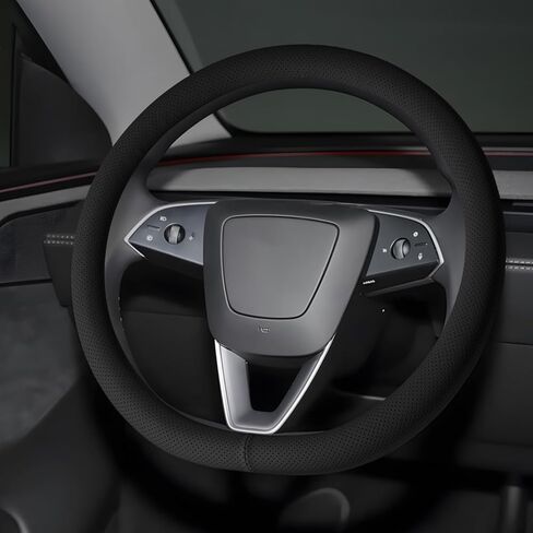 Microfiber Leather Universal 14.5-15 inch Steering Wheel Cover,Easy to Install Non-Slip Breathable Steering Wheel Protector Black in Saudi Arabia