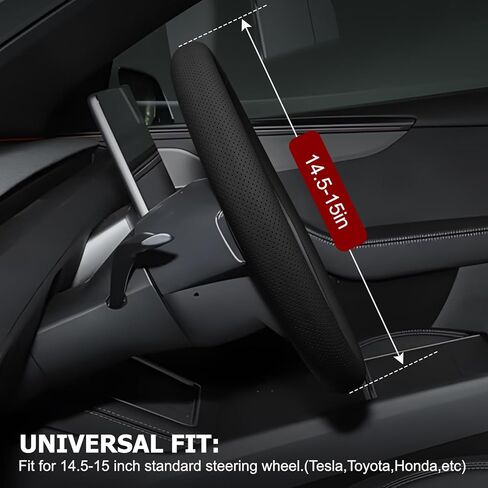 Microfiber Leather Universal 14.5-15 inch Steering Wheel Cover,Easy to Install Non-Slip Breathable Steering Wheel Protector Black in Saudi Arabia
